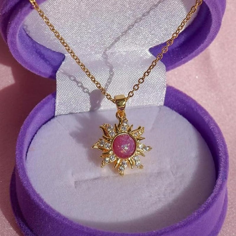 TACBSP Rapunz Sun Necklace for Women Tangled Necklace Sun Necklaces Opal Pendant Neckalces Healing Crystal Necklaces Christmas Trendy Jewelry - Image 5